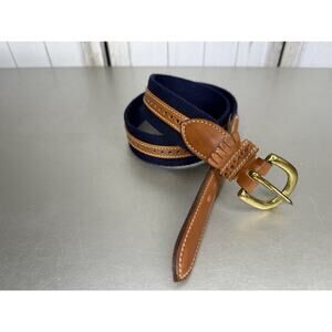Vintage Faconnable Womens Mens Unisex Leather Belt Navy Woven Made France Sz 30